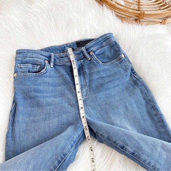 All Saints Roxanne Cropped Jeans Blue Raw Hem Distressed High Waisted Waist 28 - Picture 13 of 15